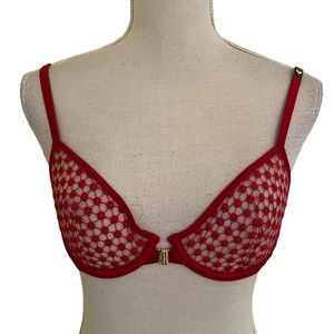 Victoria's Secret Red "Starburst" Front Hook Sheer Demi Bra 38C